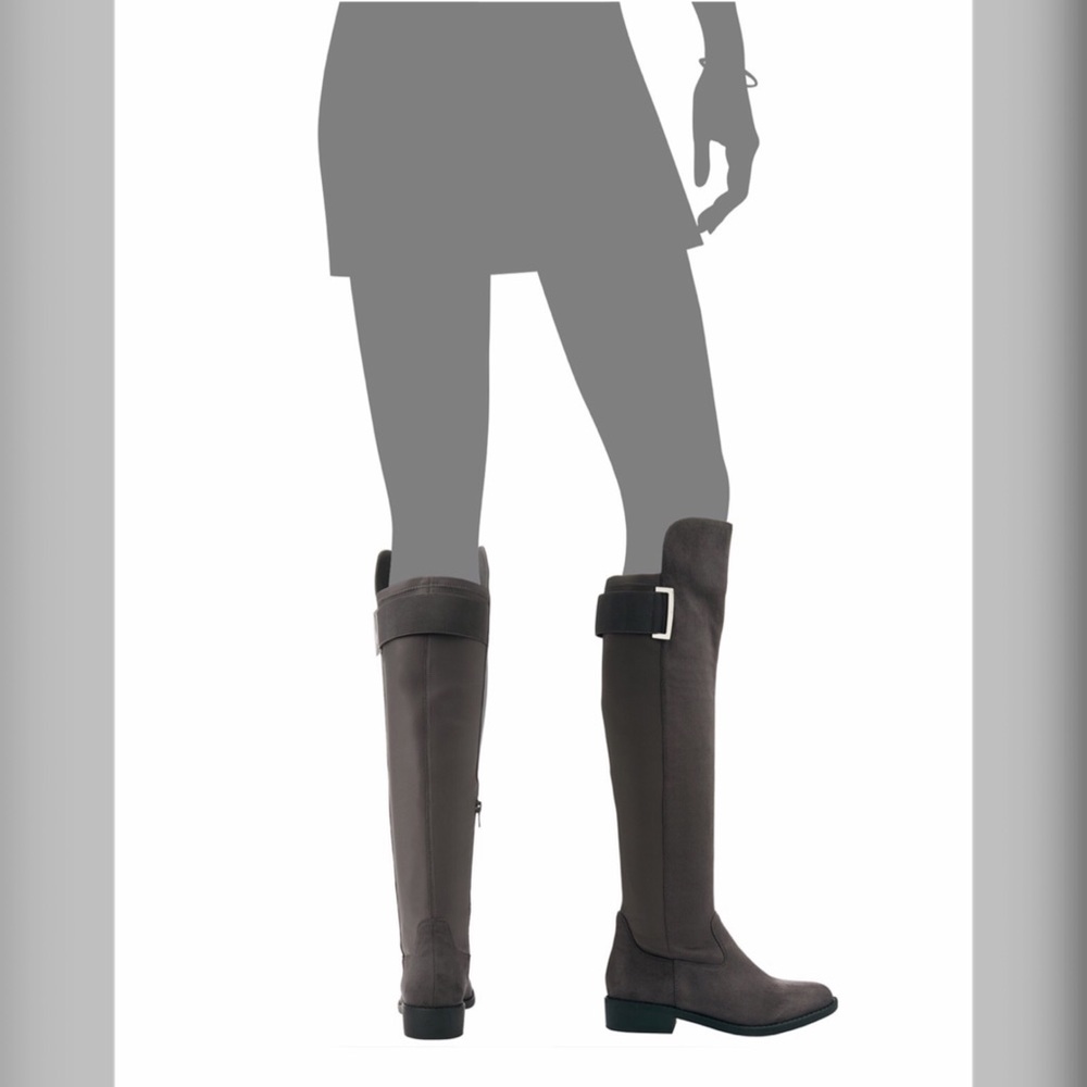 Gray Vegan Suede Tall Over The Knee Riding Boots - Picture 4 of 8